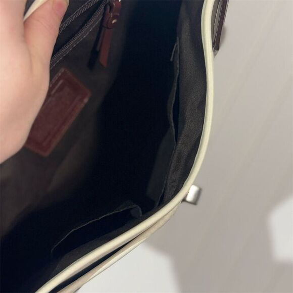 Coach Hamilton Shoulder Bag F13957 Pebbled Leather Ivory Brown Turnlock Luxury - Picture 8 of 9